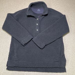 AERIE AE Cloud Sherpa oversized pullover sweatshirt top shirt button Brown XS C2